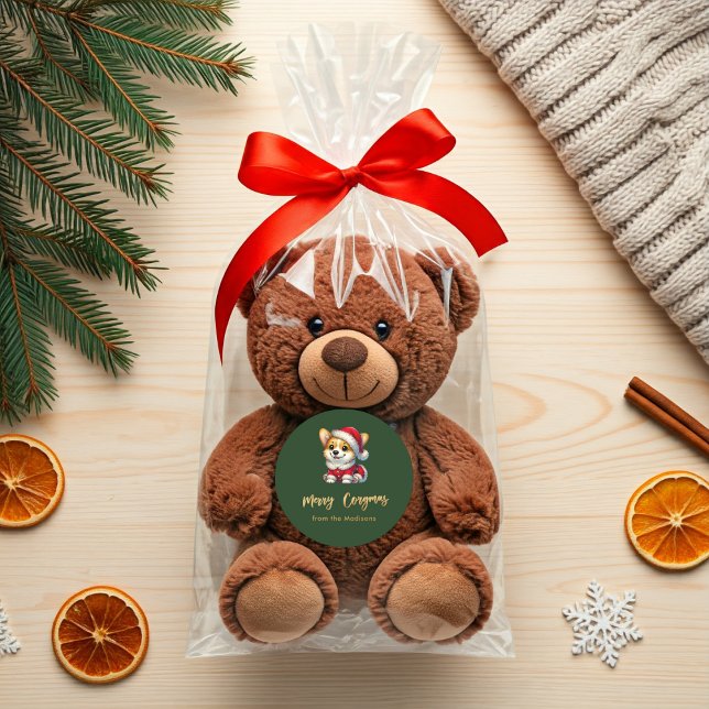 Personalized Adorable Corgi  – Merry Corgmas Classic Round Sticker (Personalized Adorable Corgi – Merry Corgmas Classic Round Sticker. green Packaging Idea)