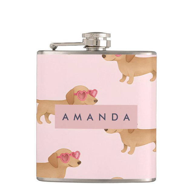 Personalized Adorable Dachshund Dog Flask (Front)