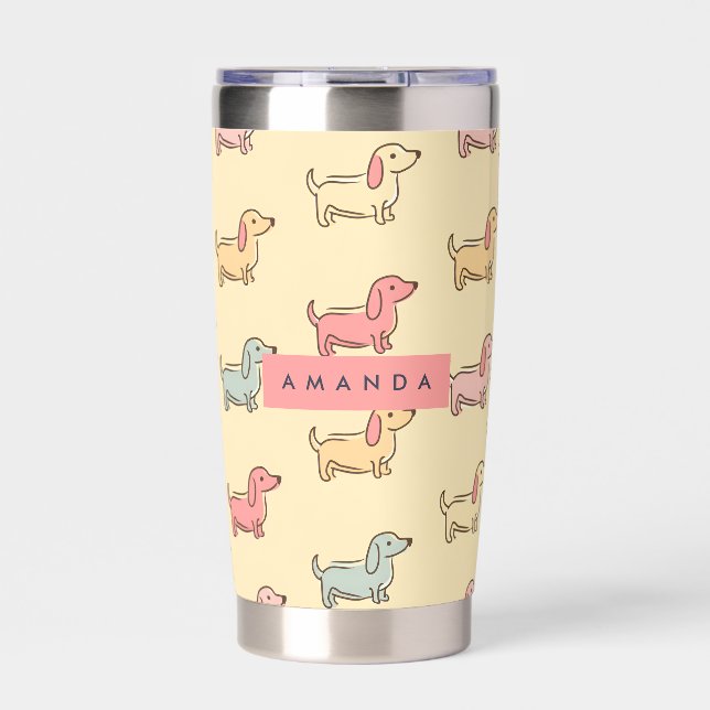 Personalized Adorable Dachshund Dog Pattern Insulated Tumbler (Front)
