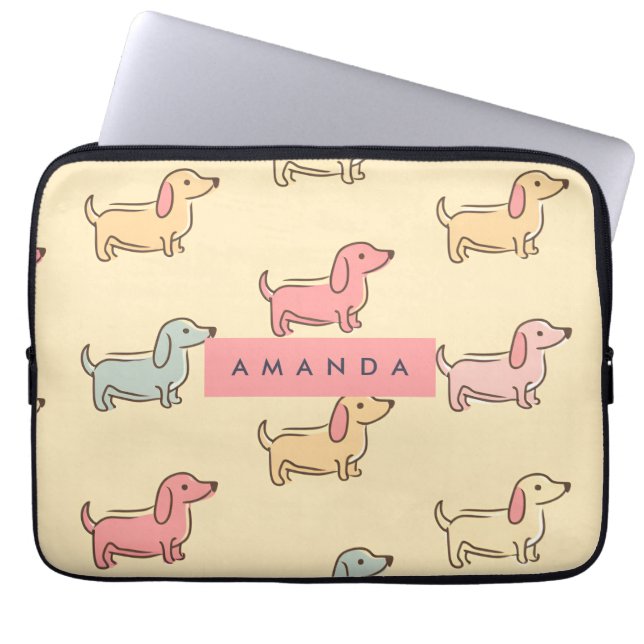 Personalized Adorable Dachshund Dog Pattern Laptop Sleeve (Front)