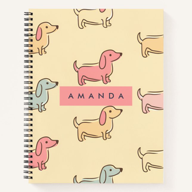 Personalized Adorable Dachshund Dog Pattern Notebook (Front)