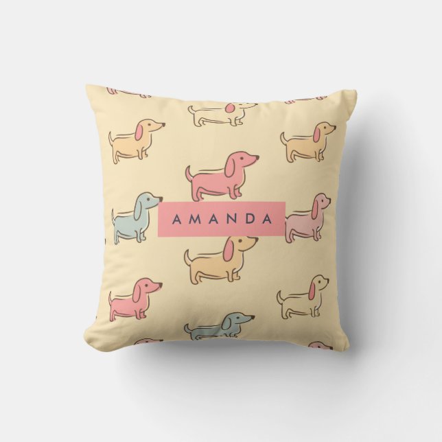 Personalized Adorable Dachshund Dog Pattern Throw Pillow (Front)