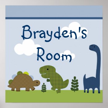 Personalized Adorable Dinosaur Poster Wall Art by Personalizedbydiane at Zazzle