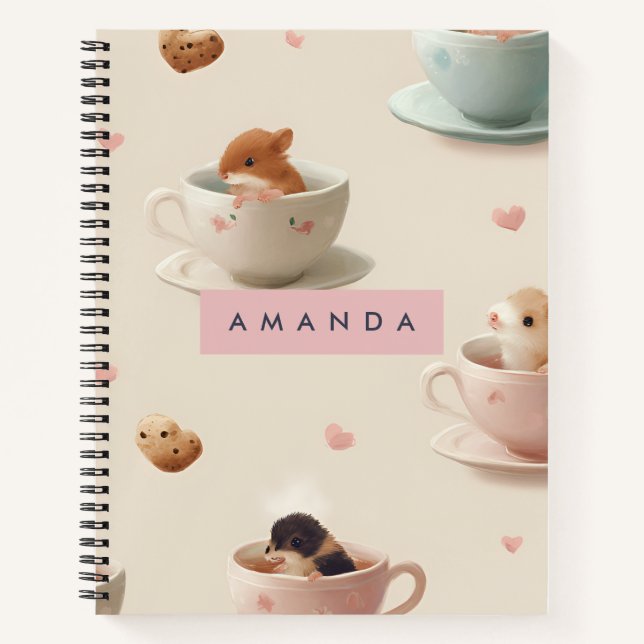 Personalized Adorable Hamster in Teacup Pattern Notebook (Front)