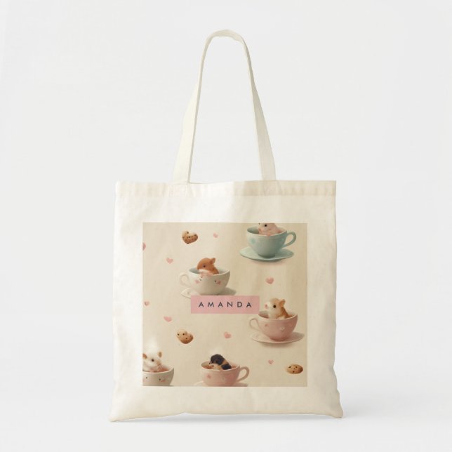 Personalized Adorable Hamster in Teacup Pattern Tote Bag (Front)