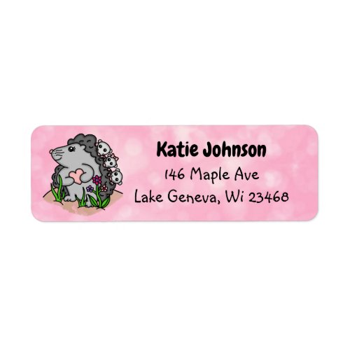 Personalized Adorable Hedgehog Mama and her Babies Label