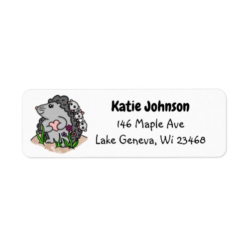 Personalized Adorable Hedgehog Mama and her Babies Label