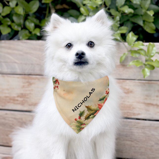 Personalized ADORABLE Holly & Ivy  PRINT Pet Bandana Collar (Dog)