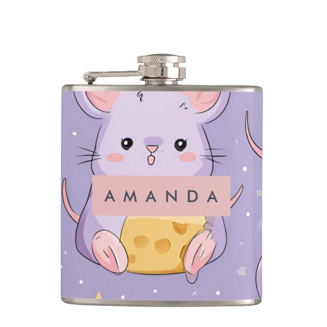 Personalized Adorable Kawaii Mice Pattern Flask (Front)