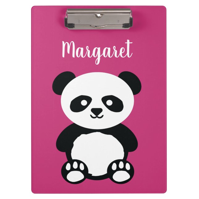 Personalized Adorable Panda Bear Girls Pink Kids Clipboard (Front)