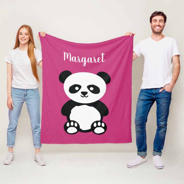 Personalized Adorable Panda Bear Girls Pink Kids Fleece Blanket (In Situ)