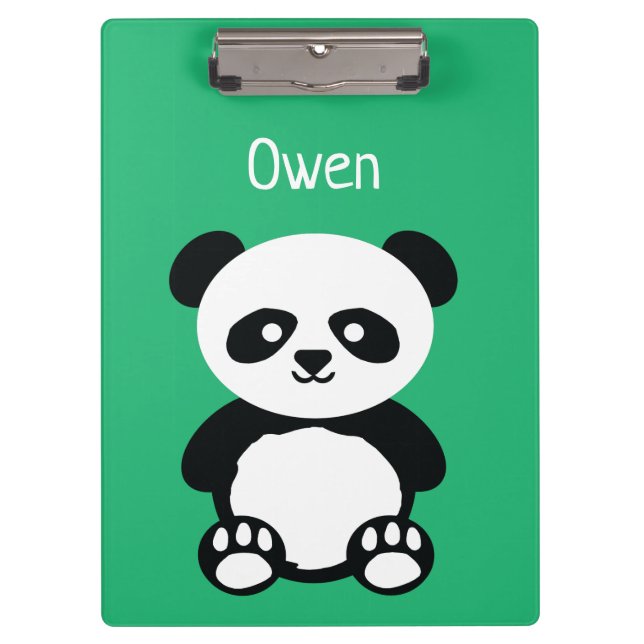 Personalized Adorable Panda Bear Green Kids Clipboard (Front)
