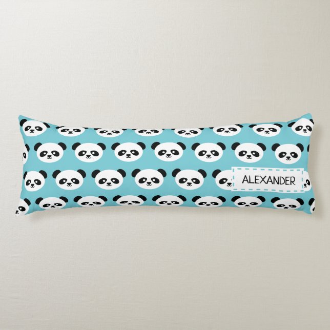 Personalized Adorable Panda Bear Pattern Blue Kids Body Pillow (Front)