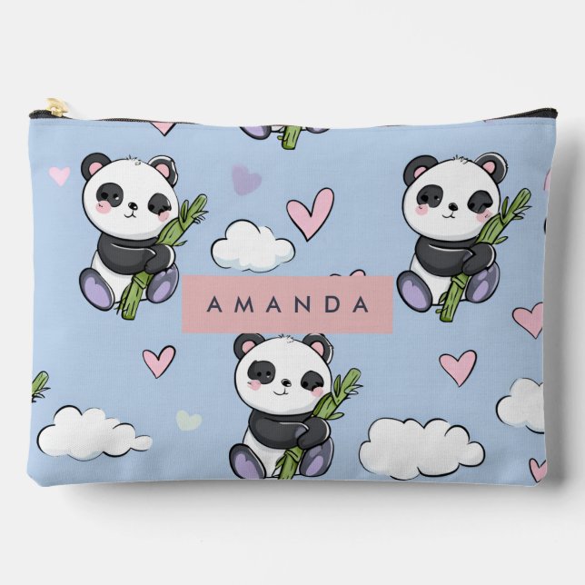 Personalized Adorable Pastel Panda Pattern Accessory Pouch (Front)