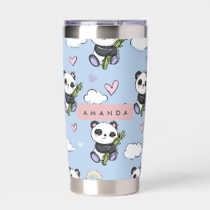 Personalized Adorable Pastel Panda Pattern Insulated Tumbler