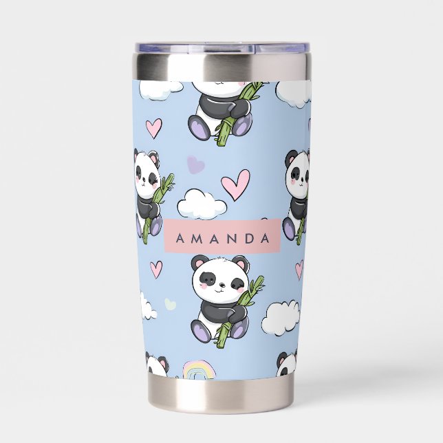 Personalized Adorable Pastel Panda Pattern Insulated Tumbler (Front)