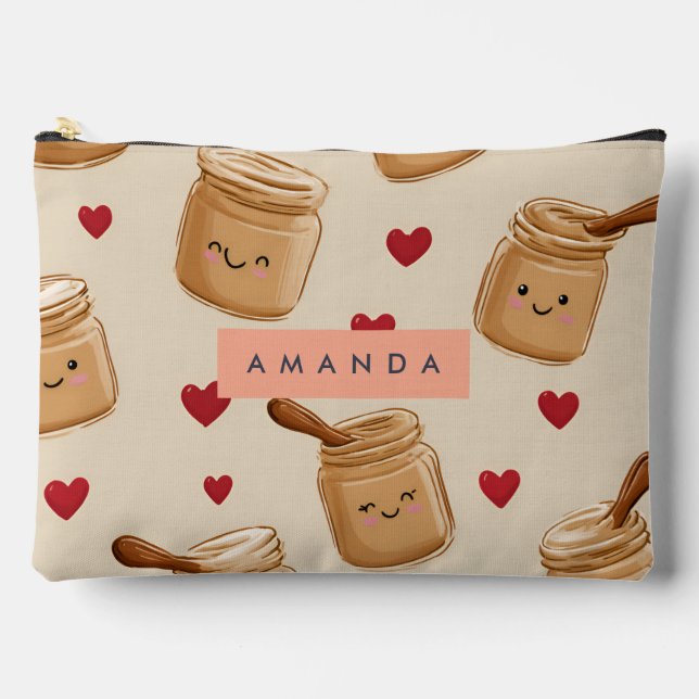 Personalized Adorable Peanut Butter Jar Pattern  Accessory Pouch (Front)