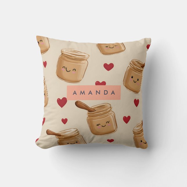 Personalized Adorable Peanut Butter Jar Pattern  Throw Pillow (Front)