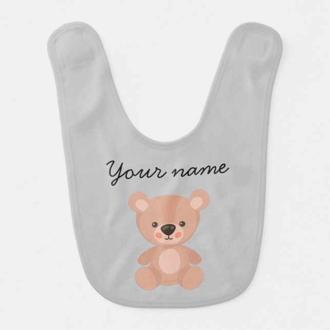 Personalized Adorable pink doll gray  Baby Bib (Front)