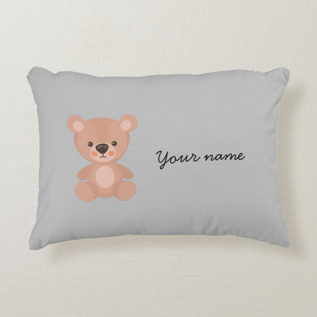 Personalized Adorable pink doll  kids gray Accent Pillow (Front)