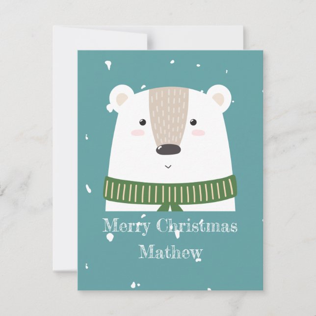 Personalized adorable polar bear in the snow blue  (Front)