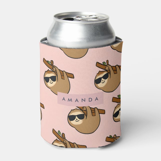 Personalized Adorable Sloth with Glasses Pattern Can Cooler (Can Front)