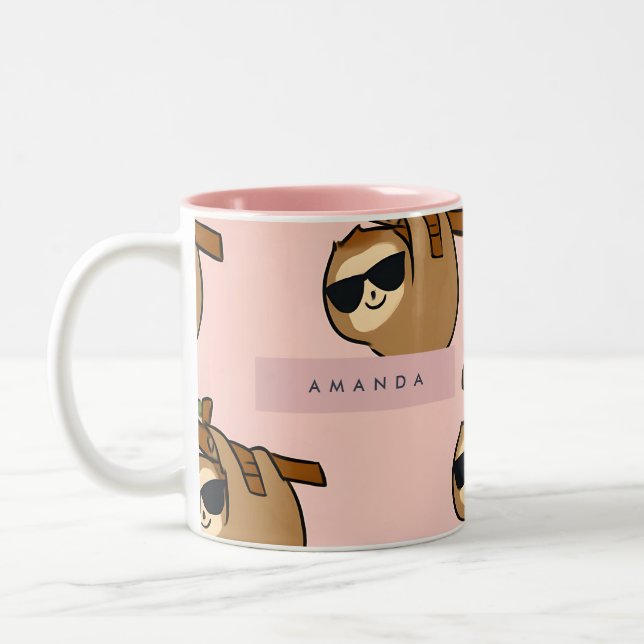 Personalized Adorable Sloth with Glasses Pattern Two-Tone Coffee Mug (Left)