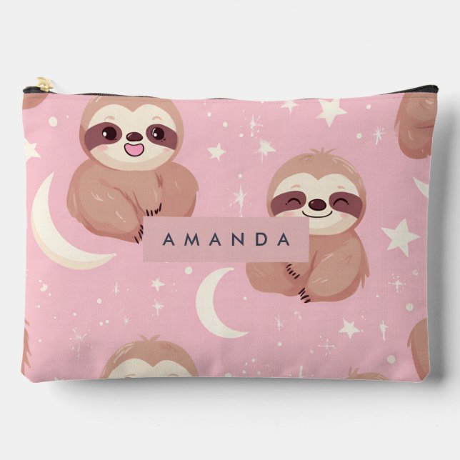 Personalized Adorable Sloth with Star Pattern Accessory Pouch (Front)