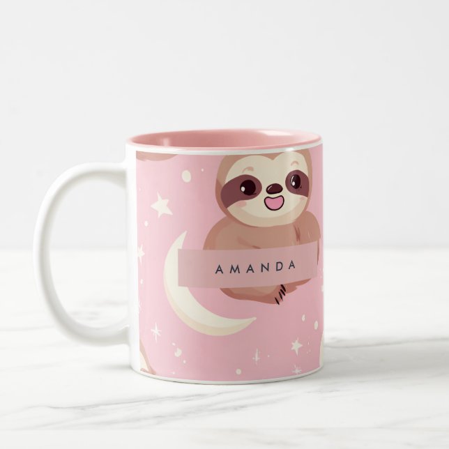 Personalized Adorable Sloth with Star Pattern Two-Tone Coffee Mug (Left)