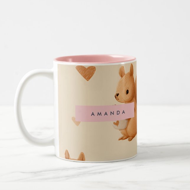 Personalized Adorable Squirrel and Acorn Pattern Two-Tone Coffee Mug (Left)