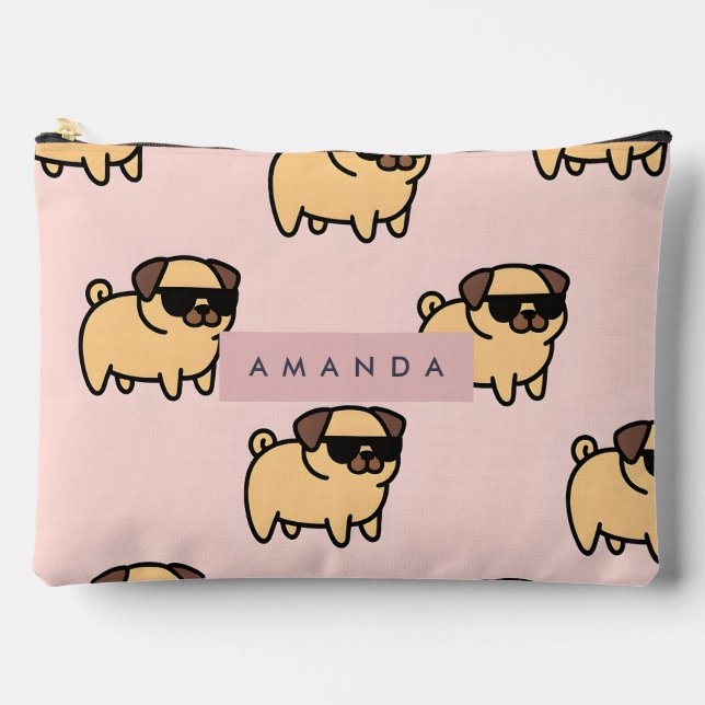 Personalized Adorable Sunglasses Pug Pattern Accessory Pouch (Front)