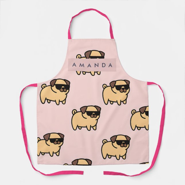 Personalized Adorable Sunglasses Pug Pattern Apron (Front)