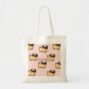 Personalized Adorable Sunglasses Pug Pattern Tote Bag
