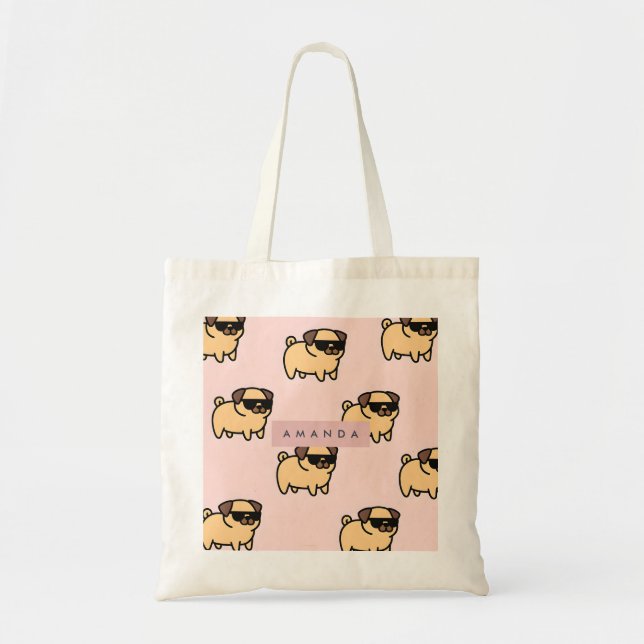 Personalized Adorable Sunglasses Pug Pattern Tote Bag (Front)