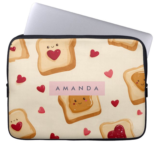 Personalized Adorable Toast and Heart Jam Pattern Laptop Sleeve (Front)