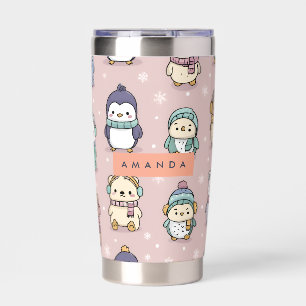 Personalized Adorable Winter Penguin Pattern Insulated Tumbler