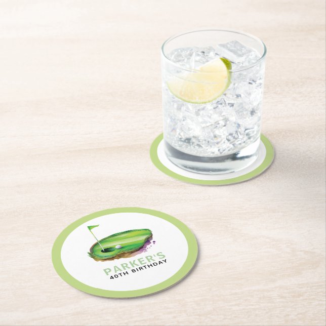 Personalized Adult Birthday Partee Golf  Round Paper Coaster (Insitu)