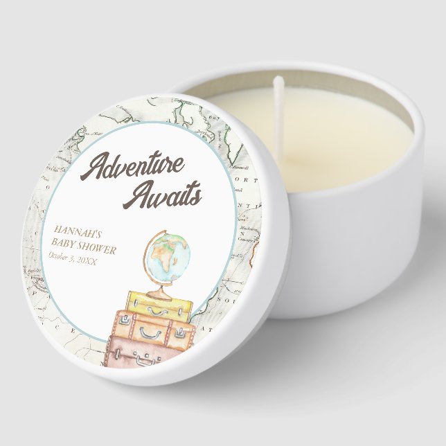Personalized Adventure Awaits Baby Shower Favor Mini Candle Favors (Corner)