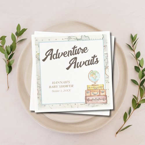 Personalized Adventure Awaits Baby Shower Napkins 