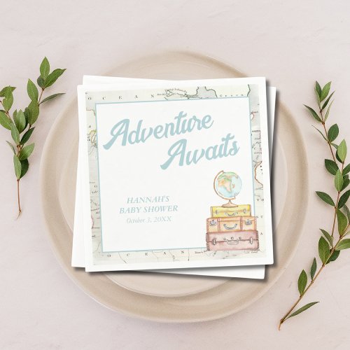 Personalized Adventure Awaits Baby Shower Napkins 