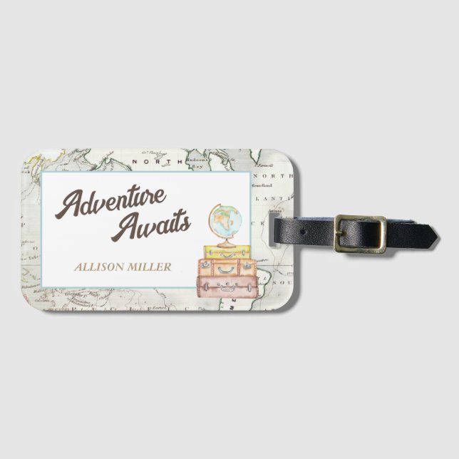 Personalized Adventure Awaits Luggage Tag (Front Horizontal)