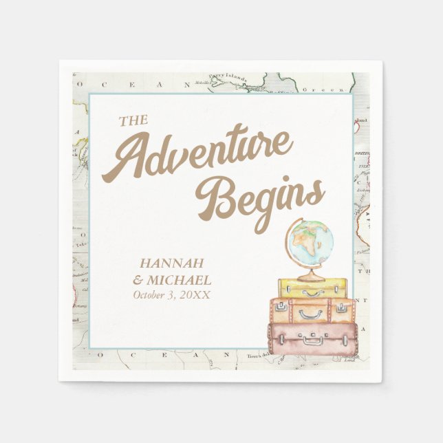 Personalized Adventure Begins Wedding Napkins (Front)