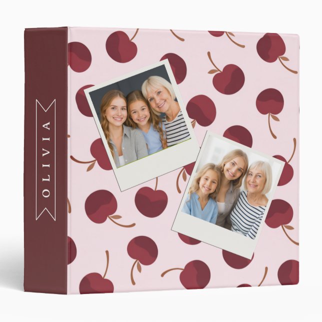 Personalized Aesthetic Cherry Pattern Name Gift 3 Ring Binder (Front/Spine)
