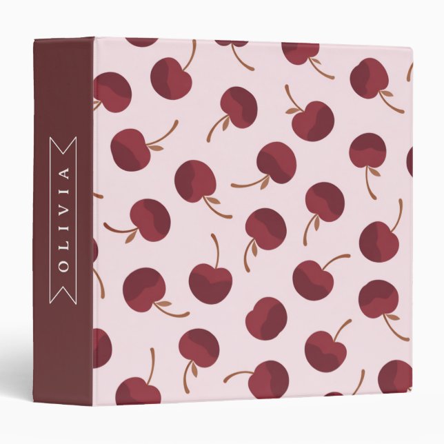Personalized Aesthetic Cherry Pattern Name Gift 3 Ring Binder (Front/Spine)