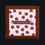 Personalized Aesthetic Cherry Pattern Name Gift Box<br><div class="desc">This collection of adorable cherry patterns is one of those small, everyday pleasures that just make people smile. This design is whimsical, cozy, and effortlessly fashionable with its soft pink backdrop, strewn cherries, and personalized name accents. It's the kind of pattern that makes a desk, a purse, or a comfortable...</div>