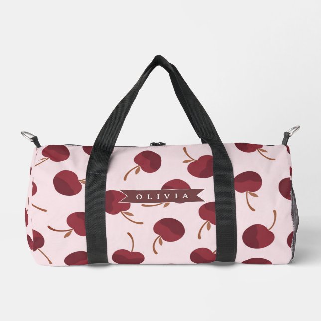 Personalized Aesthetic Cherry Pattern Name Gift Duffle Bag (Front)