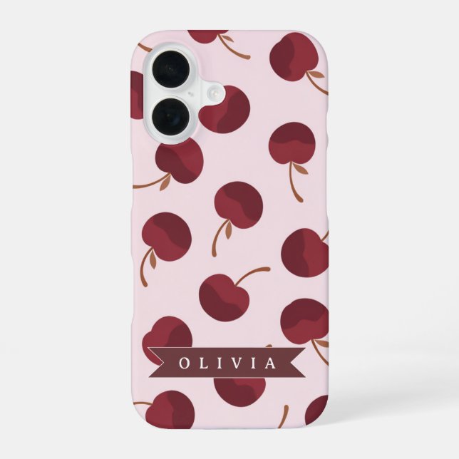 Personalized Aesthetic Cherry Pattern Name Gift iPhone Case (Back)