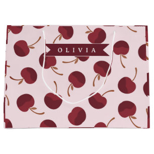 Personalized Aesthetic Cherry Pattern Name Gift Large Gift Bag