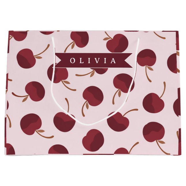 Personalized Aesthetic Cherry Pattern Name Gift Large Gift Bag (Front)