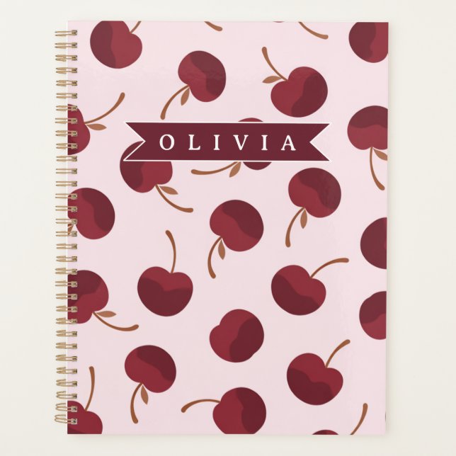 Personalized Aesthetic Cherry Pattern Name Gift Planner (Front)